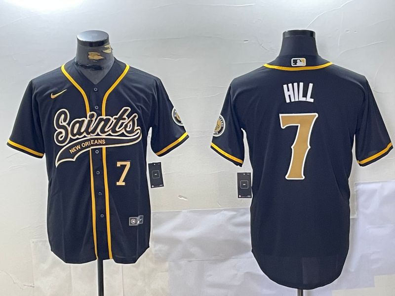 Men New Orleans Saints #7 Hill Black Joint Name 2024 Nike Limited NFL Jersey style 2